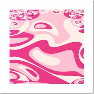 Go With the Flow - 60's Groovy Shapes in Raspberry, Pink and Cream Posters and Art